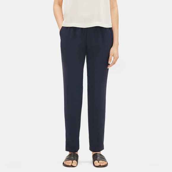 Eileen Fisher System Silk Georgette Crepe Ankle Pants in Midnight PS - Picture 2 of 11